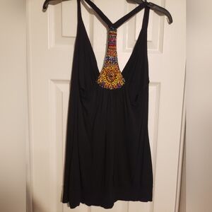 Black Halter Top with Colorful Embroidery